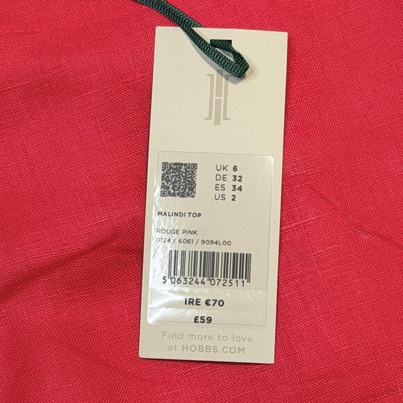 Hobbs London Shirt Womens US 2 Rouge Pink Malindi Linen Sleeveless Back Button - Picture 11 of 15